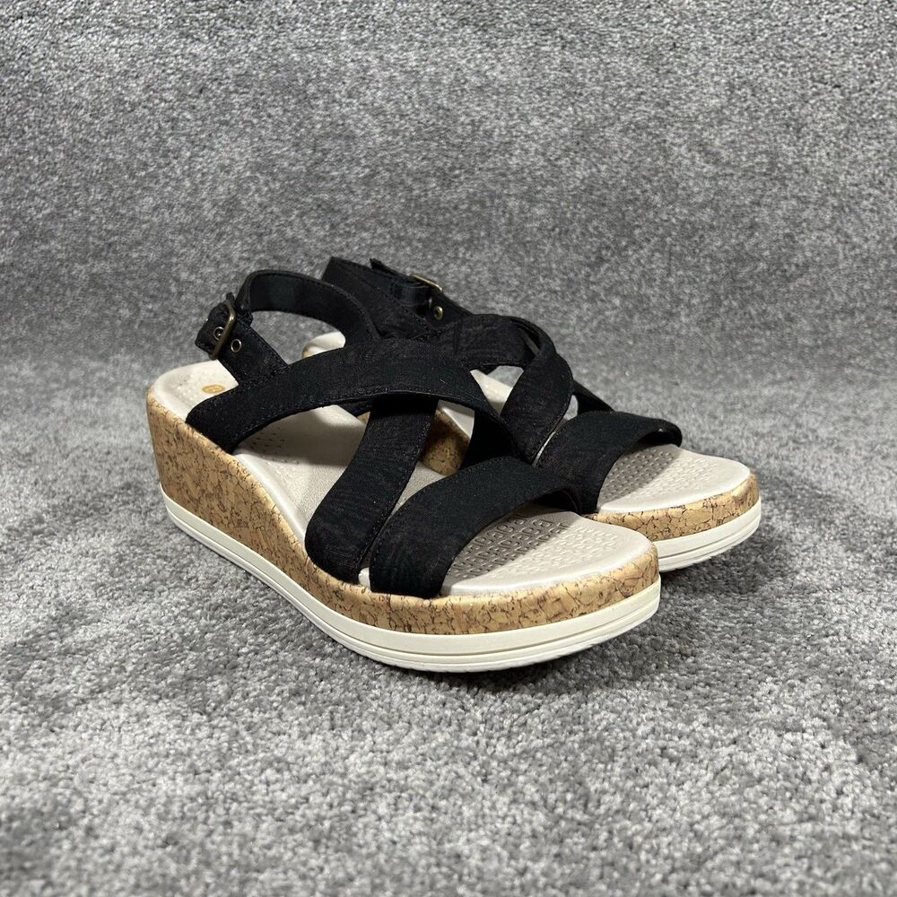 BZees Radiant Women's Sz 6.5 Black Washable Comfort Slingback Wedge Sandals Used